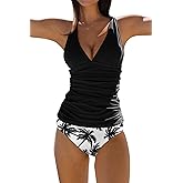 Beachsissi Women's Cute Floral Print Swimsuits V Neck Tummy Control Tankini Set