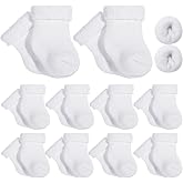 Twistover 10 Pairs Preemie Cotton Turn Cuff Socks | Terry Cotton Turn Cuff for Newborn Boys Girls, Preemie Baby, Premature Baby Socks, Soft Breathable Warm for Nicu Infants Wear