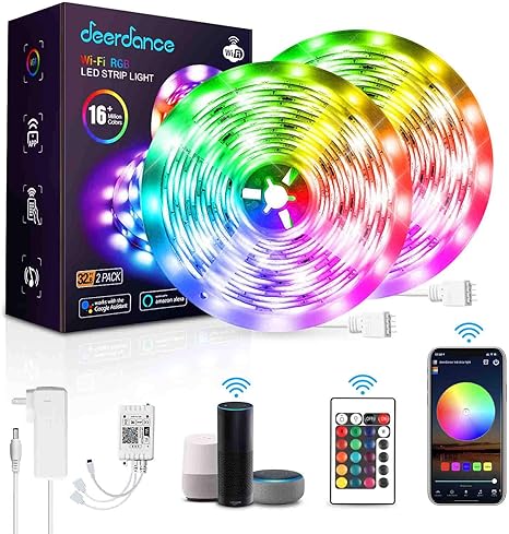 deerdance smart led strip lights 32 8feet works with alexa google assistant app control music sync 16 million colors 5050 rgb wifi light strip for