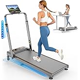 Walking Pad Treadmill with 15% Incline & Dual LED Display, 4 in 1 Walking Pad with Handle Bar, 3.5HP Foldable Treadmill with Incline, Treadmills for Home 350LBS, 4 Adjustable Incline, RGB Light