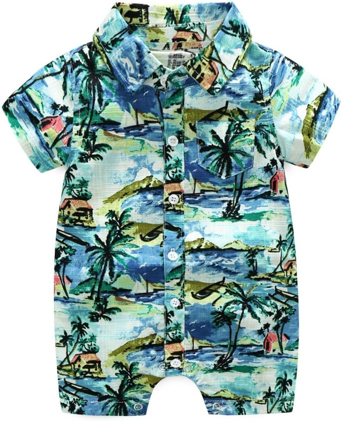Weixinbuy Toddler Baby Boys Onesies Summer Casual Outfits Hawaiian Style Floral One-Piece Romper