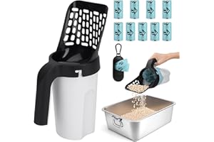 Cat Litter Scooper with Bags, Upgraded Cat Litter Shovel with Holder and Waste Can, Cat Scooper with Extra 135 Count Litter W