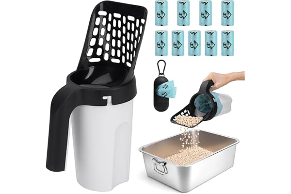 Cat Litter Scooper with Bags, Upgraded Cat Litter Shovel with Holder and Waste Can, Cat Scooper with Extra 135 Count Litter W