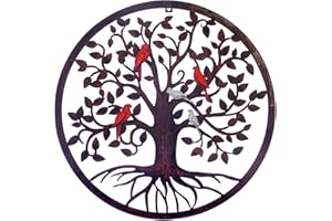 CHINDEUISYUT 18 Inches Tree of Life Wall Art Metal, Large Metal Tree of Life Wall Decor Wall Hanging for Living Room Bedroom Garden Porch Patio Office Home Decor, 18in x 18in x 0.88 in