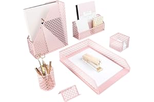 Blu Monaco Pink Desk Organizer for Women - 5 Piece Desk Accessories Set - Letter - Mail Organizer, Sticky Note Holder, Pen Cu