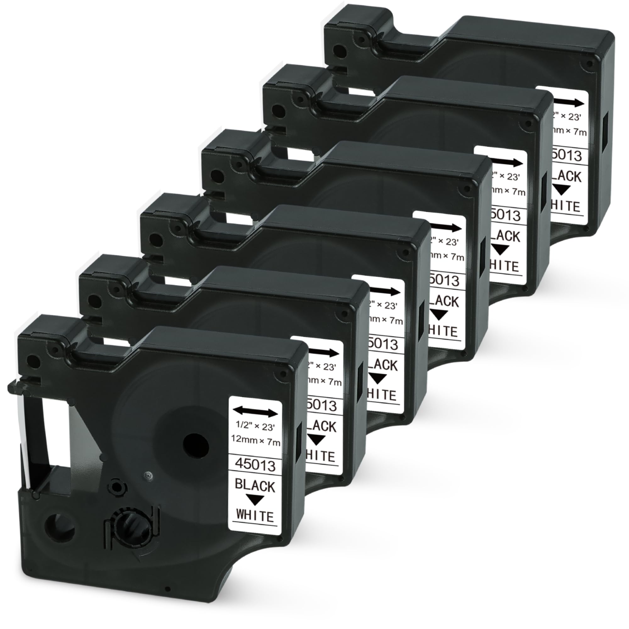 6-Pack 45013 Replacement for Dymo Label Tape D1 Label Maker Tape Refills, 12mm x 7m, Compatible with Dymo Labelmanger 160 280 360d 420p Printer