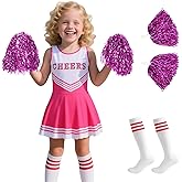 Cheerleader Costume for Girls -Cheerleader outfit for Kids Cheerleading Dress with Pom Poms for Halloween 3-12 Years