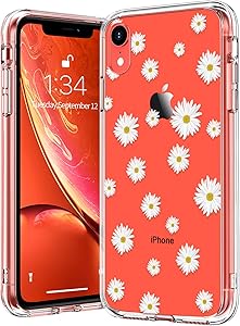 BICOL iPhone XR Case,White Daisy Flower Floral Pattern Clear with Design for Girls Women Transparent Plastic Hard Back Cover with Soft TPU Bumper Protective Cover Phone Case for Apple iPhone XR