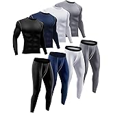 Liitrsh 4 Sets Men's Thermal Underwear Set Winter Fleece Lined Thermal Top and Bottom Set Long Base Layer for Cold Weather