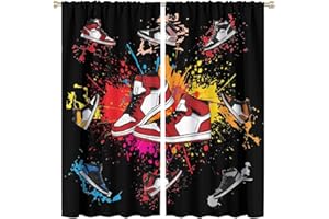 SXXLDNG Boys Sports Curtains Sneaker Shoes Aesthetic Cool Colorful Graffiti Bedroom Window Drapes for Teen Kids Printed Living Room Window Treatment Fabric 2 Panels 42Wx45H Inch Blackout