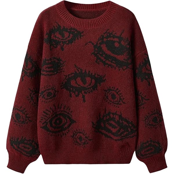 WDIRARA Women's Goth Cartoon Pattern Sweater Long Sleeve Crewneck