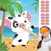 CheerChamp Moana Birthday Party Pin the Nose on the Pig Game for Kids - Hawaiian Luau Themed Party Supplies with Pig Poster &amp; Party Favors
