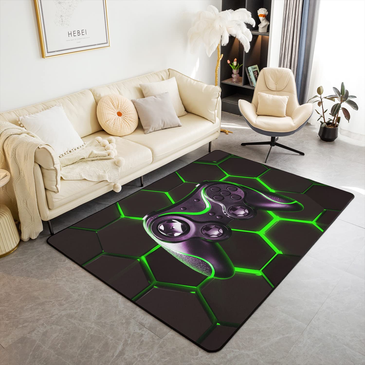 Homemissing Gamer Area Rug 100x150cm Honeycomb Gamepad Rugs Mat For Living Room Bedroom Gaming Decorative Carpet Non Slip Area Runner Rug