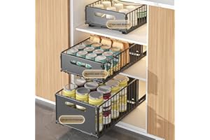 LALFPET 2-Pack Heavy Duty Slide-Out Cabinet Organizer Basket – Carbon Steel Pull Out Shelf – Space-Saving, No Drill Under Bas