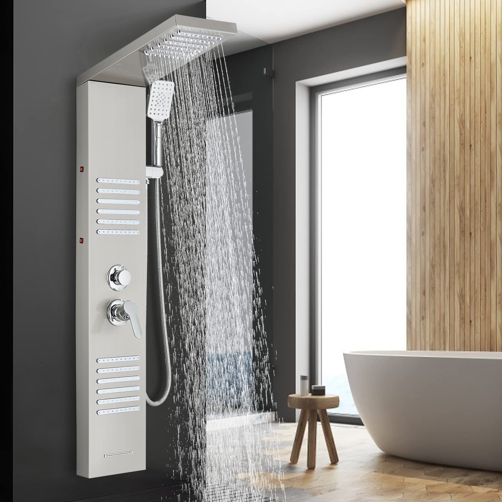 TVTIUO-Columna-ducha-hidromasajeSet-de-Ducha-4-Funcion-con-Luces-ledDucha-de-ManoSistema-de-Ducha-para-Banosniquel