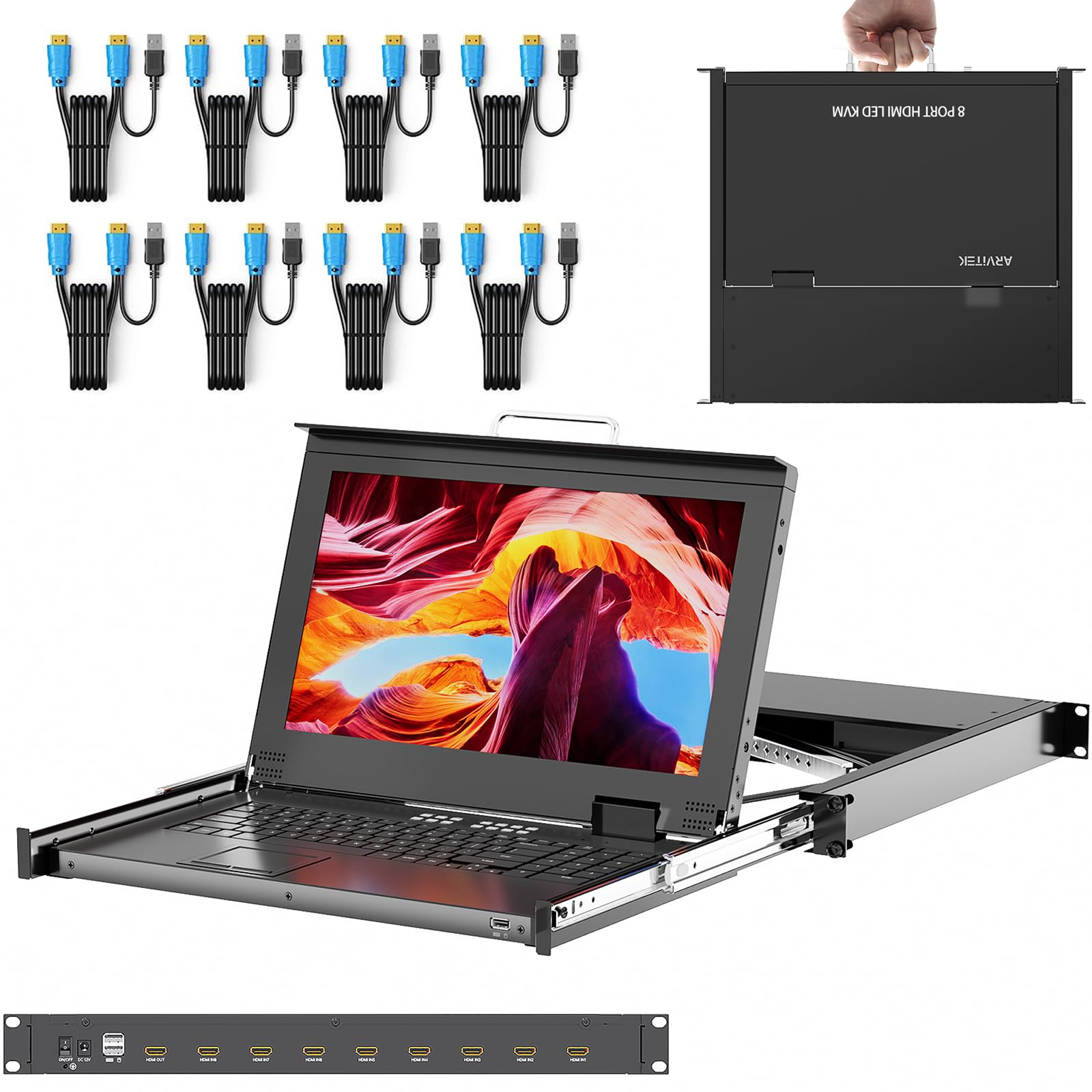 Rack Mount KVM w/15.6'' LCD Monitor, Arvitek 8 Port
