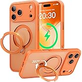 Peerock 360° Spin Magnetic Stand for iPhone 17 Pro Case, [Fit for MagSafe][Military Protection][Full Camera Protection] Adjustable Kickstand iPhone Case for iPhone 17 Pro 6.3", Cosmic Orange