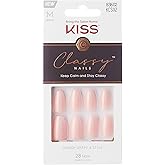 KISS Classy French Nail Manicure Kit with Gel Finish,Medium,Coffin Shaped,Includes Pink Nail Glue (Net Wt. 2 g / 0.07oz.),Mini Nail File,Manicure Stick, 28 Fake Nails,Cozy Meets Cute,28 Count