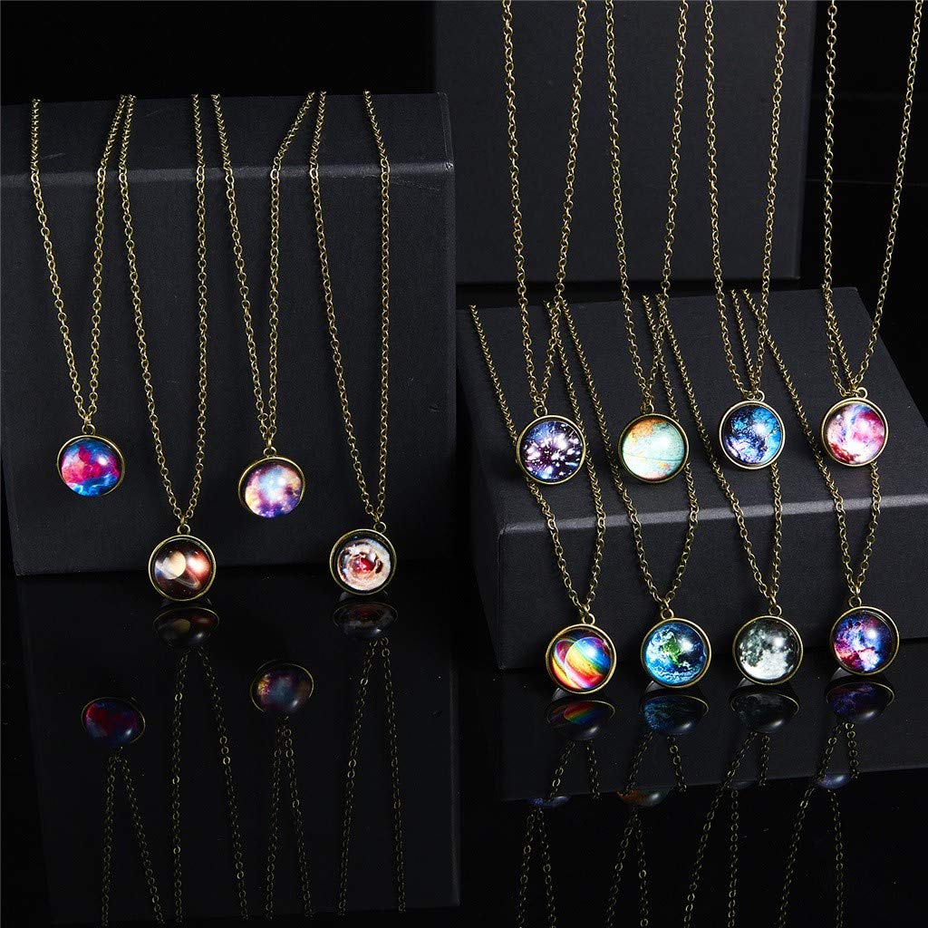 SUGEER New Galaxy Necklace Star Galactic Cosmic Moon Necklace Natural Glass Pendant Jewelry Handmade Gifts for Women