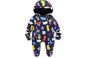 Baby Winter Snowsuit Romper Hooded Zipper, Boys Girls Thick Warm Jumpsuit Waterproof, Toddler Infant Outfit Snow Wear Suit