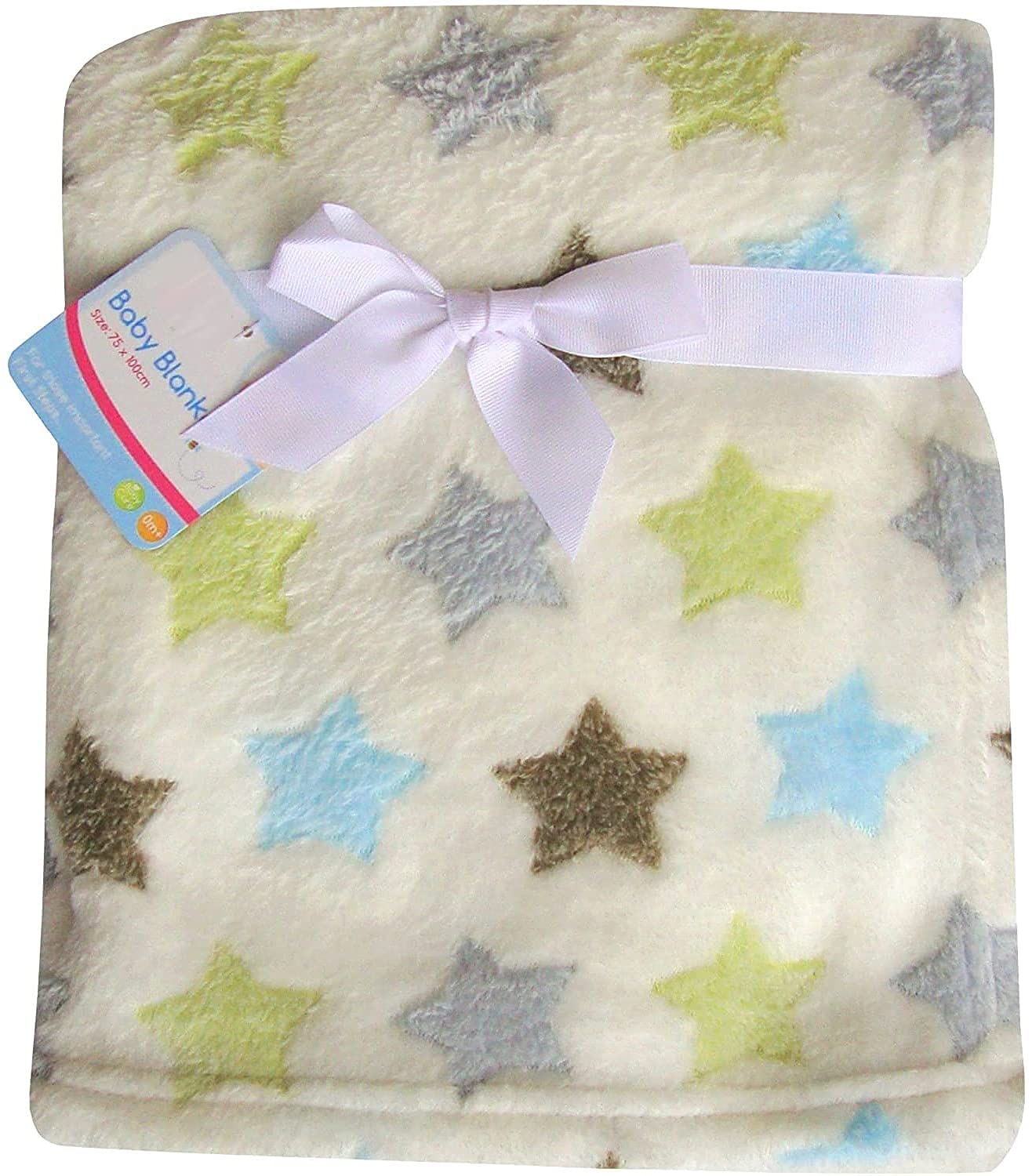 Super Soft & Fluffy Large Patterned Baby Blanket (Cream Stars)