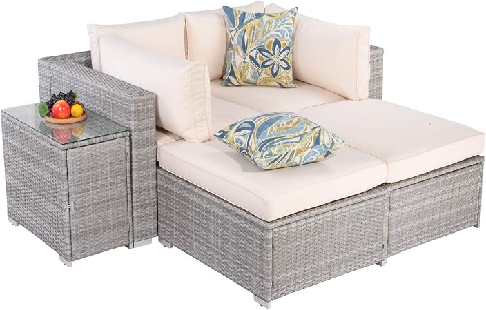 Amazon Com Htth Outdoor Patio Furniture Set 5 Pcs Outdoor Conversation Set All Weather Wicker Sectional Sofa Couch With Ottoman Beige Garden Outdoor
