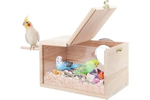 Parakeet Nesting Box with Perch, Small Bird Breeding Box with Transparent Window, Natural Wood Bird House for Cage for Parrot