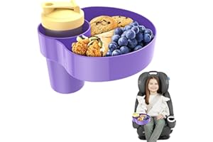 LETEAPII Car Seat Snack Tray Cup Holder: Car Seat Food Tray for Kids Toddlers Travel, Convert Your Cup Holder to a Snack Tray and Cup Holder, Car Seat Activity Table Trays for Eating, Booster, Stroller -Purple