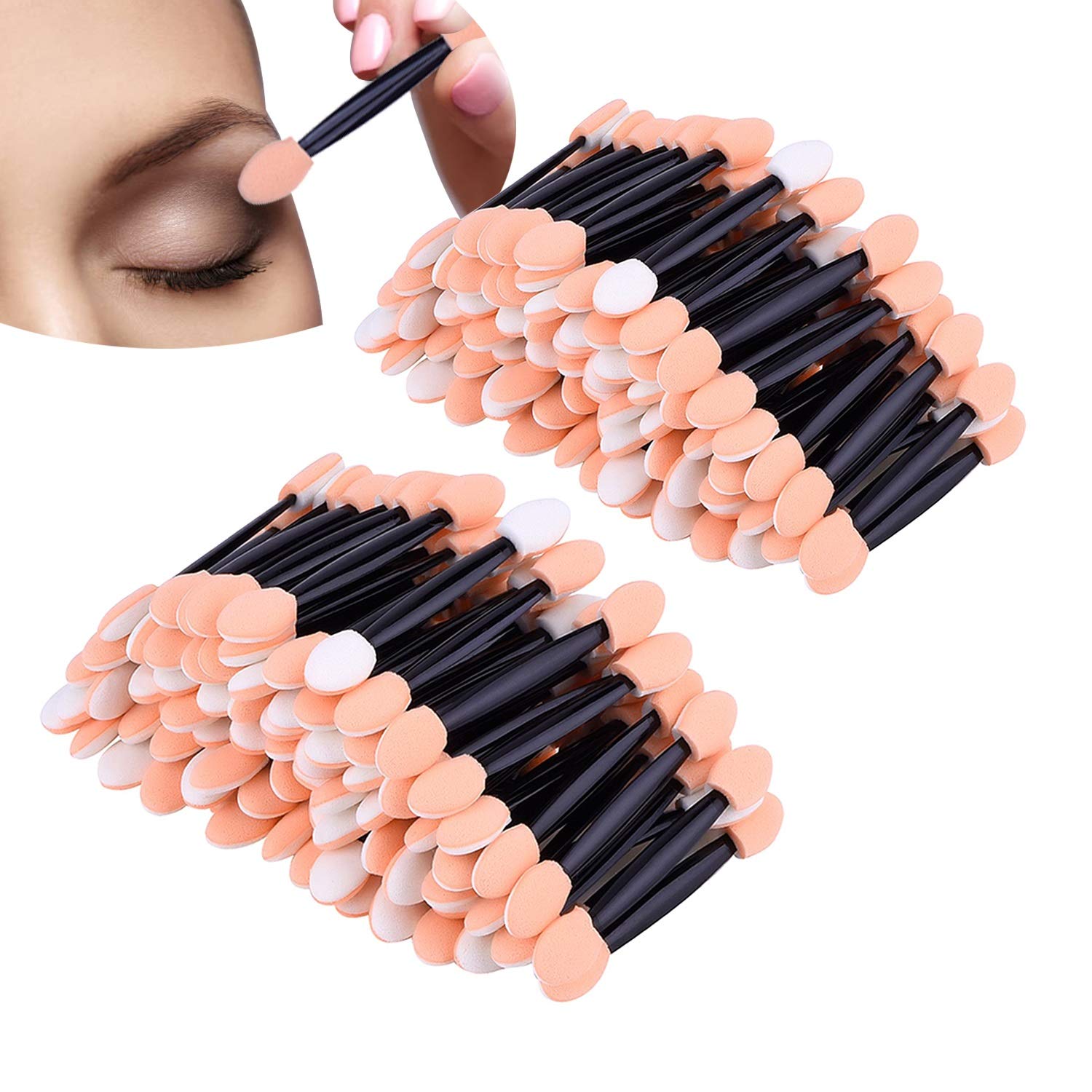 Kingtree Disposable Eyeshadow Applicators, 200PCS Dual-Ended Sponge Eyeshadow Blending Sticks, Single-Use Eyeshadow Makeup Brushes Mini Oval Sponge Tipped Eye Shadow Wands