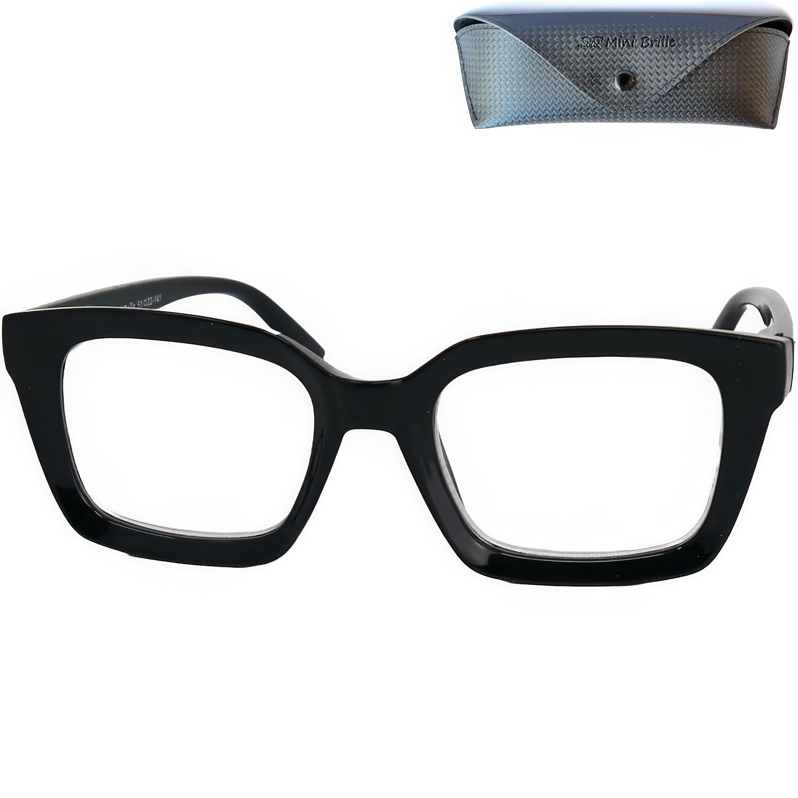 Mini Brille - Stylish Blue Light Blocking Reading Glasses with Large Square Lenses, FREE Case, Oversize Thick Plastic Frame (Black), Women Anti Blue Light Filter +1.50 Magnification