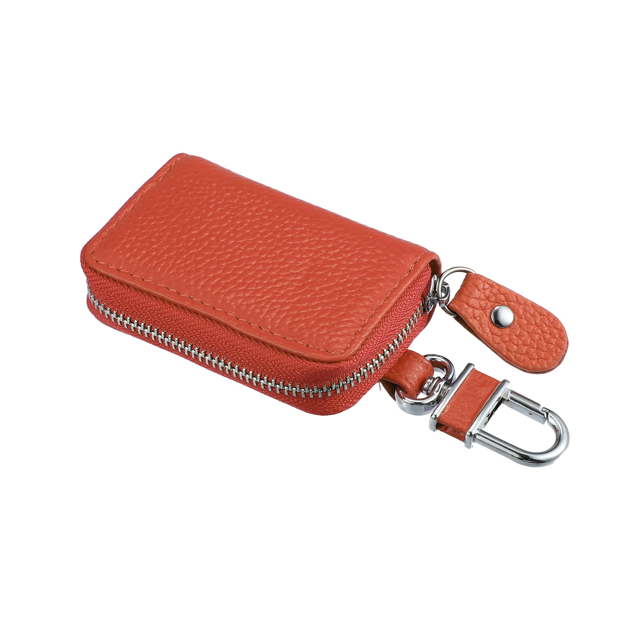 X AUTOHAUX Faux Leather Zipper Car Fob Key Case for Auto Remote Key Orange