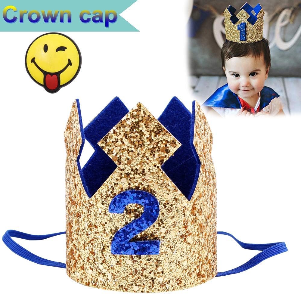 First Birthday Crown Baby Boy Glitter Prince Headband Cake Smash Sparkly Birthady Party Photo Prop Supplies (2nd)
