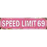 AWISZZZ Vintage Metal Tin Sign Retro Speed Limit 69 Signs Stylish Wall Art Plaques for Home Decor Bathroom Kitchen House and Gothic Wall Decor or as a Unique Poster 16x4 in