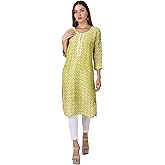 ladyline Women's Silk Tunic Top Kurti - Ethnic Batik Printed Lace Work Indian Kurta