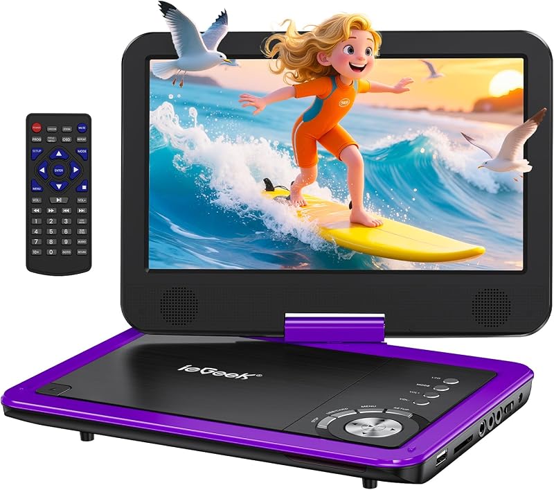 ieGeek 12.5" Portable DVD Player with 10.5" Swivel Screen Purple