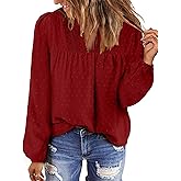 BETTE BOUTIK Women Boho Long Sleeve Shirts Dressy Casual V Neck Fall Fashion Tops Swiss Dot Flowy Blouses