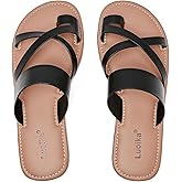 Luoika Women's Wide Width Flat Sandals, Flip Flop Slides Sandal Casual Strapy Sandal Slip on Summer Beach Shoes for Women.