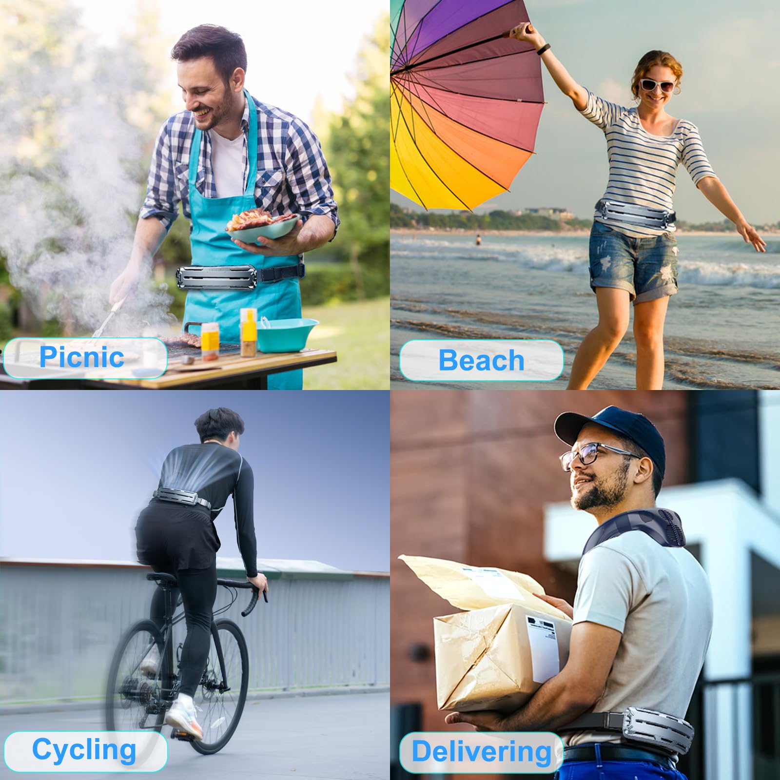 Portable Waist Fan with 2 Cooling Plates, Wearable Belt Clip on Fan 5000mAh Rechargeable 3 Speeds 6000RPM Strong Airflow, Personal Travel Body Shirt Fans for Outdoor Work Camping Fishing