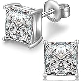 jiamiaoi Sparkly Imitation Diamond Round Stud Earrings 925 Sterling Silver 5A CZ Cubic Zirconia 4mm to 8mm Fashion Jewelry for Women Men