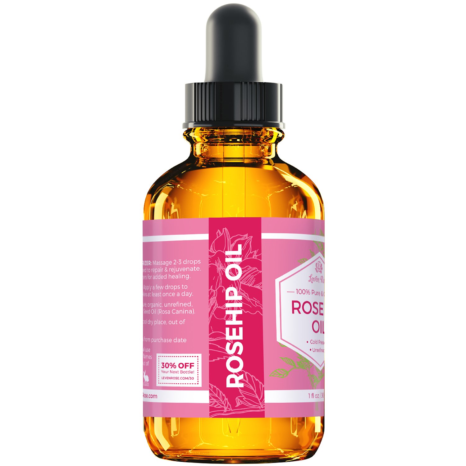 Rosehip Seed Oil by Leven Rose, 100% Pure Unrefined Cold Pressed Anti Aging Rose Hip Moisturizer for Hair Skin & Nails, 1 Fl. Oz…: Beauty