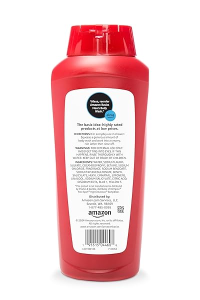 AMAZON BASICS MEN’S BODY WASH, SPORT SCENT, PARABEN AND PHTHALATE FREE, REFRESHING SHOWER GEL, 18 FLUID OUNCE