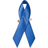 100 Pieces Blue Satin Awareness Ribbons with Safety Pins 1.4 x 3 inch