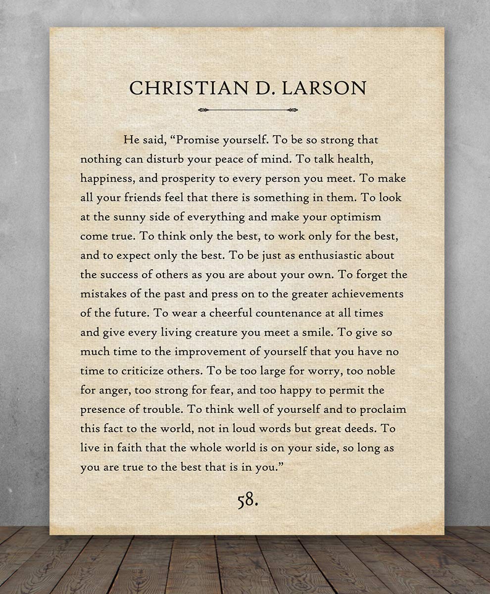 Poster - Christian D Larson - Promise Yourself - Choose Unframed Poster or Canvas - Great Inspirational and Motivational Gift and Decor for Home and Office Under $30