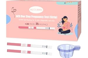 ACCUBIO Pregnancy Test Strips with Urine Cups, hCG Detection Home Pregnancy Tests, Sensitive & Over 99% Accurate, 20 Count Individually Wrapped, Rapid hCG Test Strips, 5mm Wider 25mIU/mL