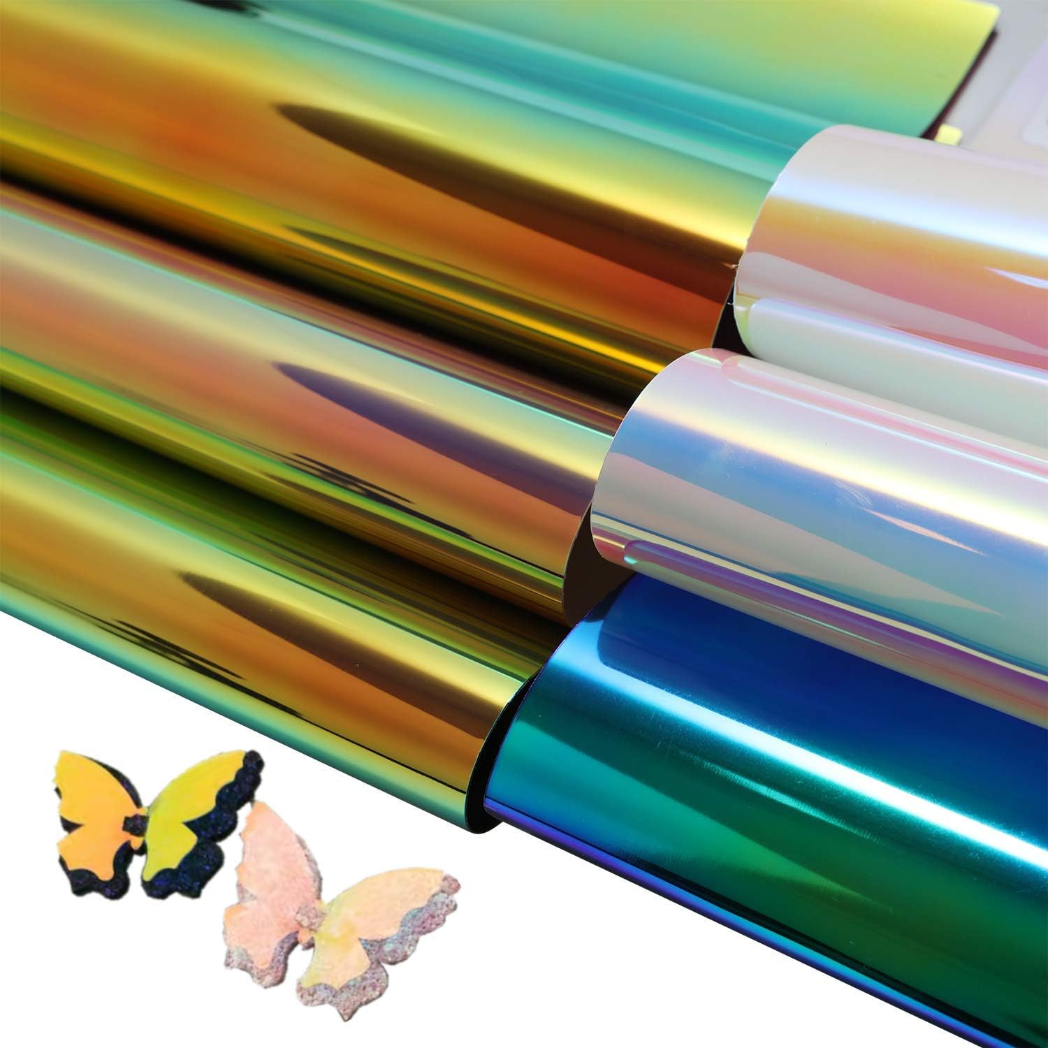 SHUANGART 6 Pcs A4 Size Opaque Holographic TPU Faux Leather Sheets for Bows Earrings Purses Jewelry Making, Gorgeous Reflective Colors Decorate Shoes Costume s(21 X 30cm)
