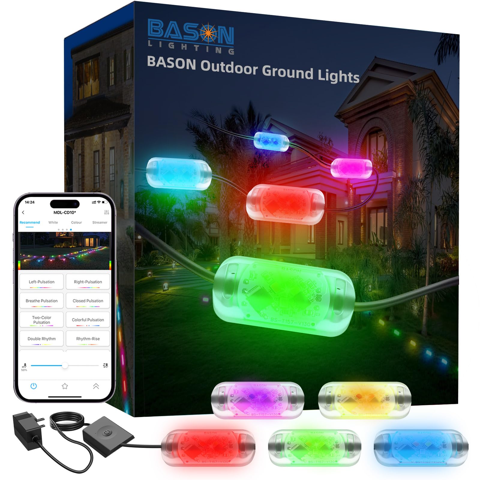 Photo 1 of BASON LIGHTING Smart RGB Outdoor Ground Lights, IP65 24V Voltage Pathway Lights, Yard Decorations Light, 30 Pack, App Control Walkway Lights for Garden Lawn with 48 Scene Modes with Music Sync.