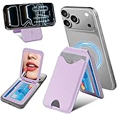 CORLAGOON Upgraded for MagSafe Wallet with Makeup mirror，Stronger Magnetic rfid blocking Wallet for iPhone Air 17 16 15 14 13 12 Pro Max,4 Cards Holder with Adjustable Stand(Lavender)