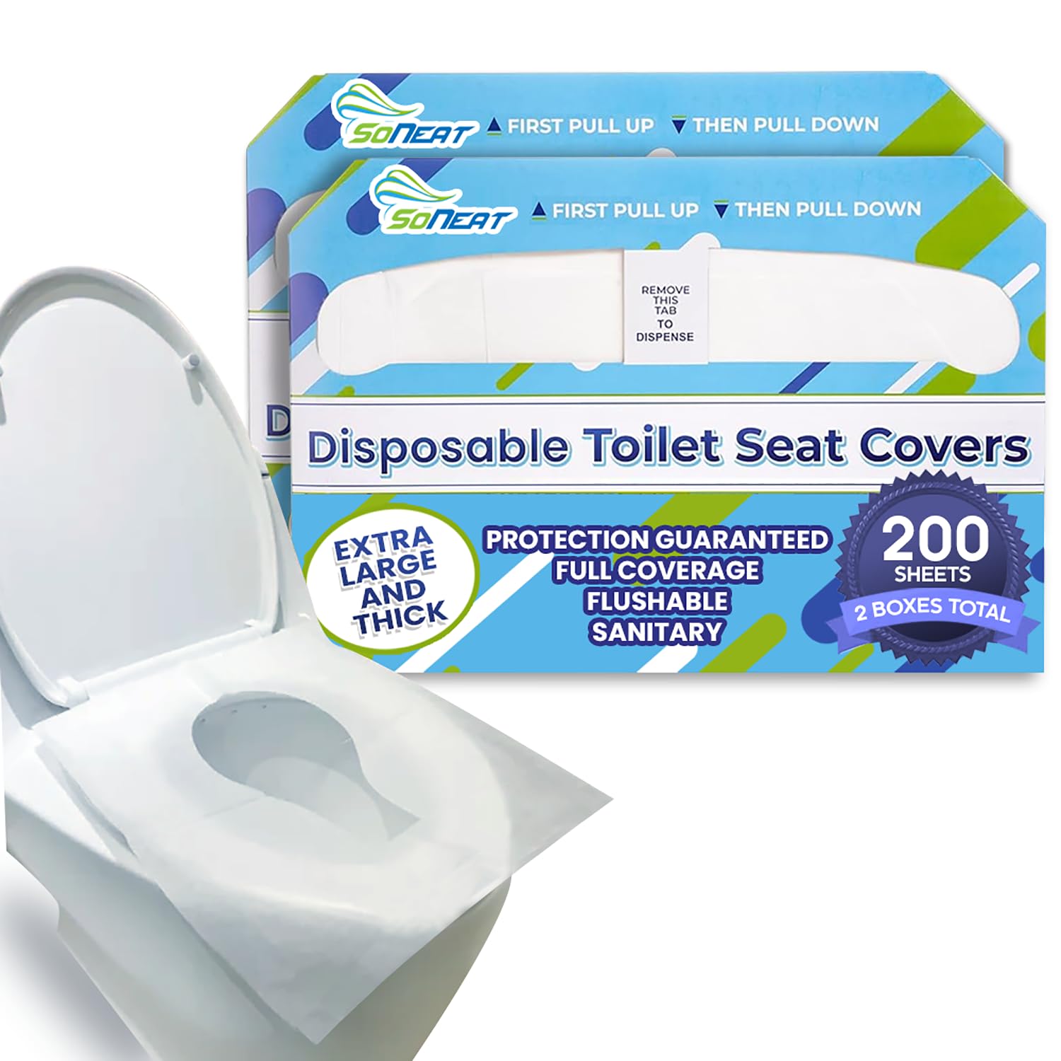 Photo 1 of Disposable Toilet Seat Cover - 200 Sheets of XL Half Fold Flushable Paper Toilet Seat Liners for Commercial and Public Facilities, Premium Portable Potty Covers for Kids, Colorful (2 Pack)