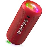 Ortizan Portable Bluetooth Speaker: IPX7 Waterproof, 24W Loud Sound, Deep Bass, Bluetooth 5.3, LED Lights, Wireless Stereo Pairing, 30H Playtime, for Home/Outdoor/Party/Beach, Birthday Gift (Red)