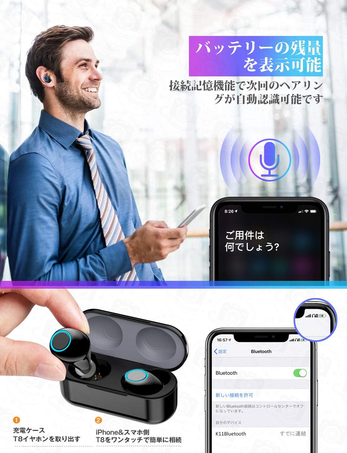 Amazon Co Jp 進化版 Bluetooth 5 0 両耳通話 ブルートゥース イヤホン Bluetoothイヤホン 自動ペアリング 完全 ワイヤレス イヤホン 左右分離型 ヘッドセット マイク内蔵 ブルートゥース Siri対応 充電ケース付き 自動on Off ステレオサウンド 片耳 両耳 小型 軽量